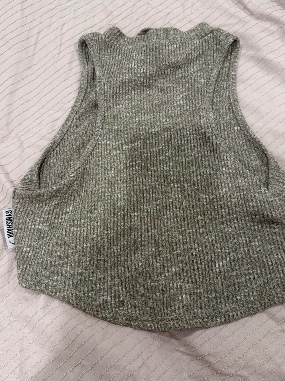 Gymshark Ribbed Cropped Tank Top - Heather Green size M - Picture 3 of 3